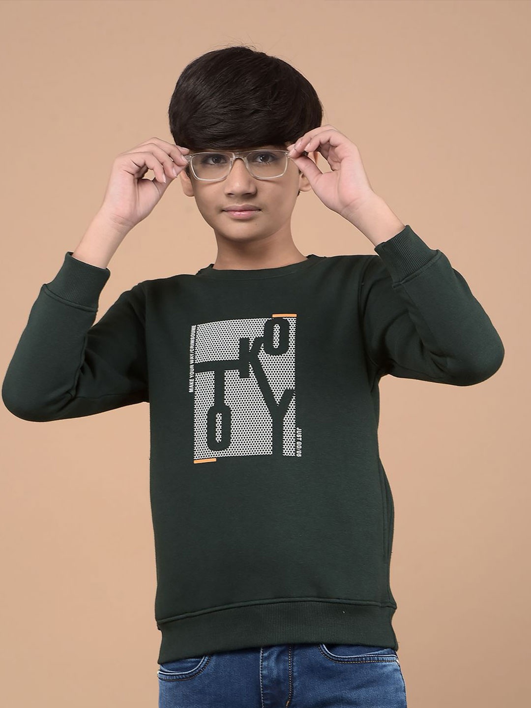 

Crimsoune Club Boys Cotton Typography Printed Sweatshirt, Green