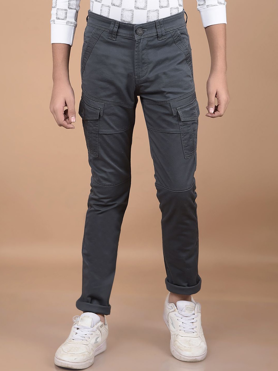 

Crimsoune Club Boys Smart Slim Fit Cargos Trousers, Grey
