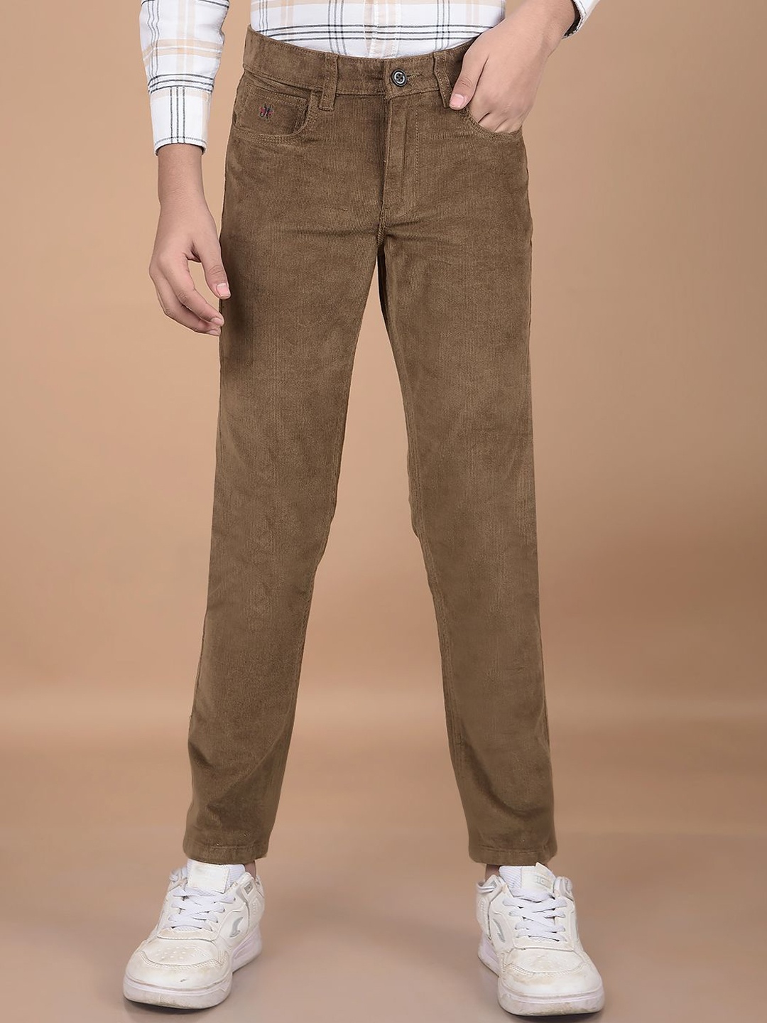 

Crimsoune Club Boys Smart Slim Fit Chinos Trousers, Brown