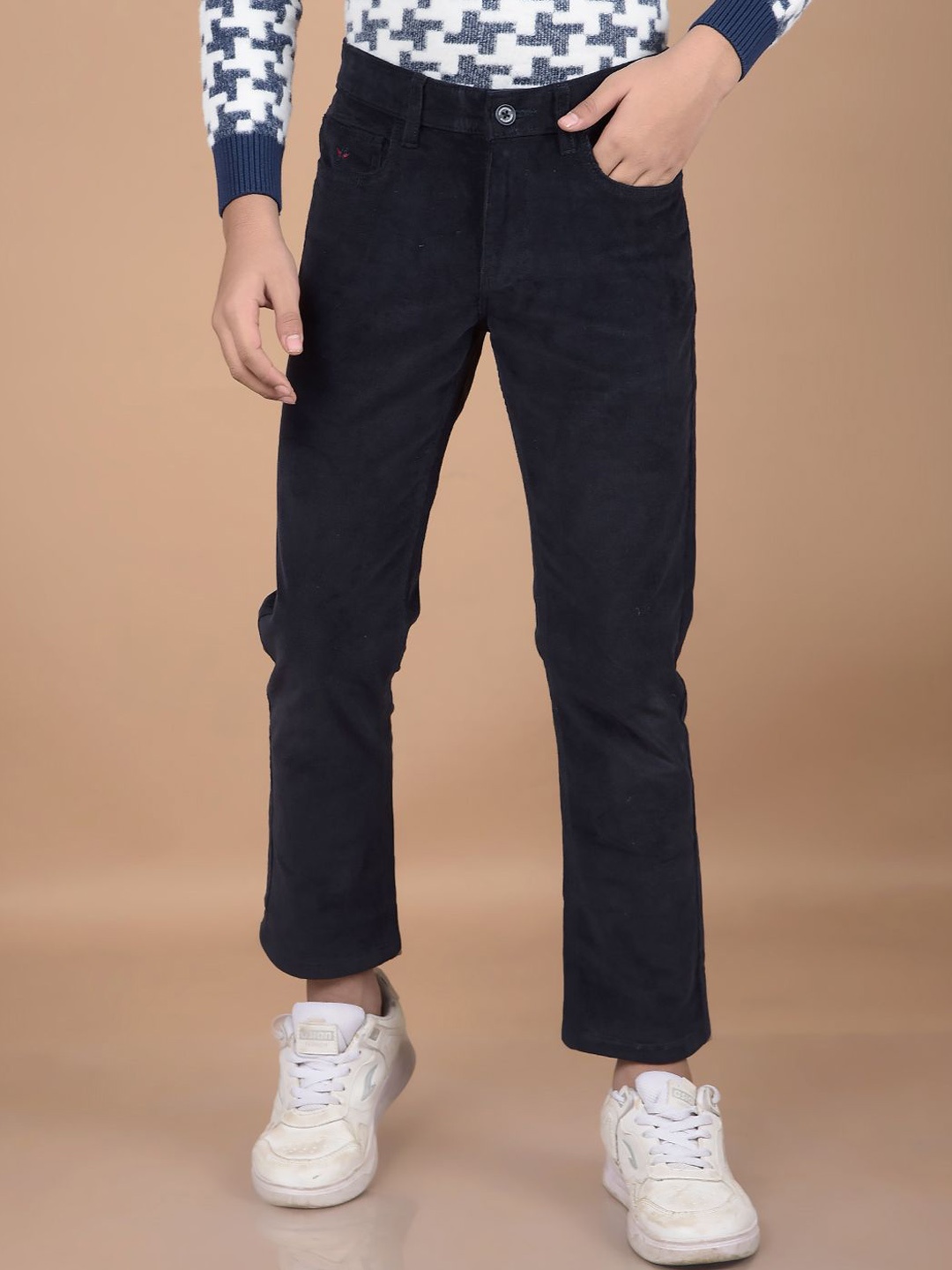 Crimsoune Club Boys Smart Slim Fit Corduroy Chinos, Navy blue