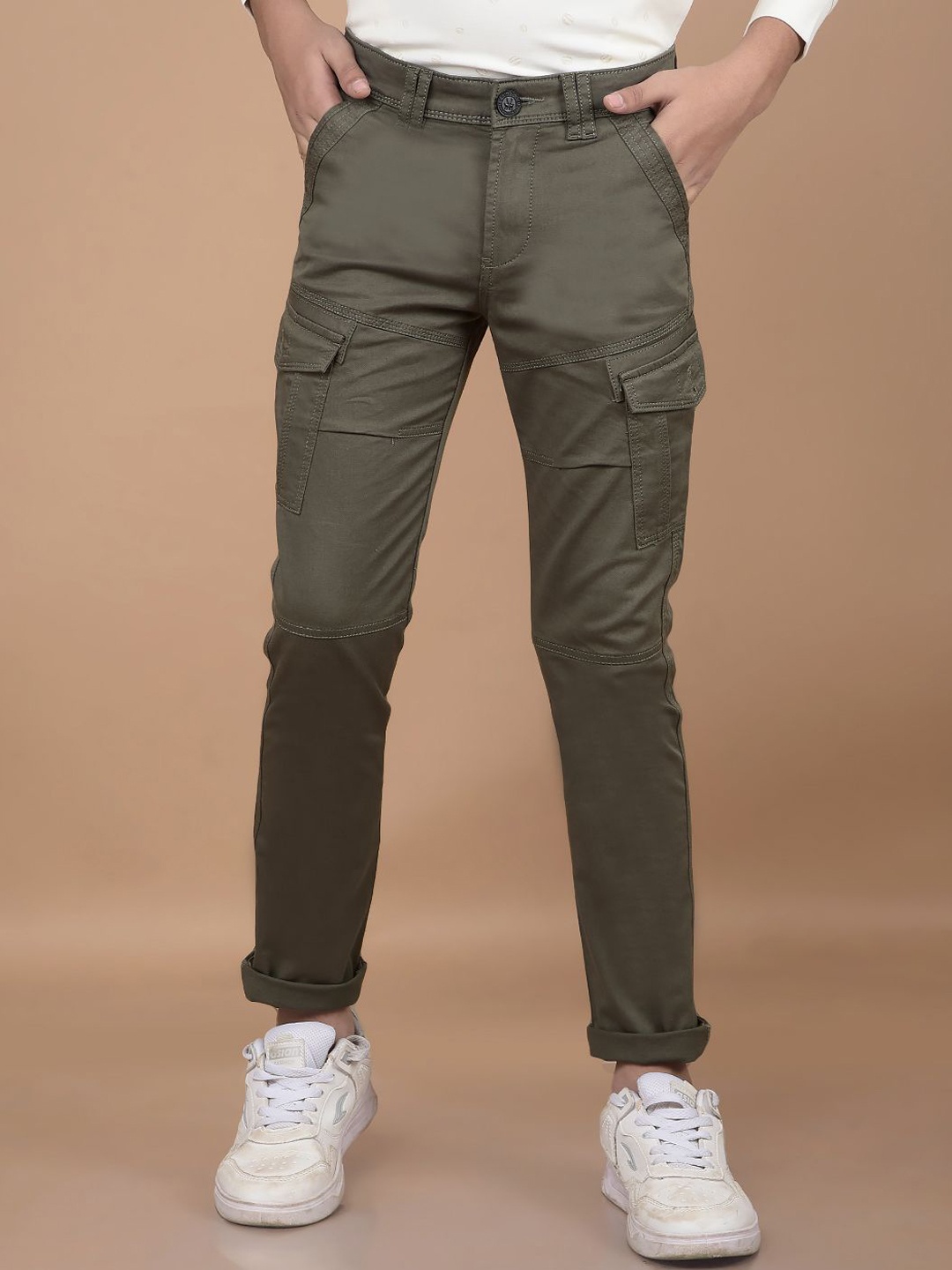 

Crimsoune Club Boys Smart Slim Fit Cargos Trousers, Olive