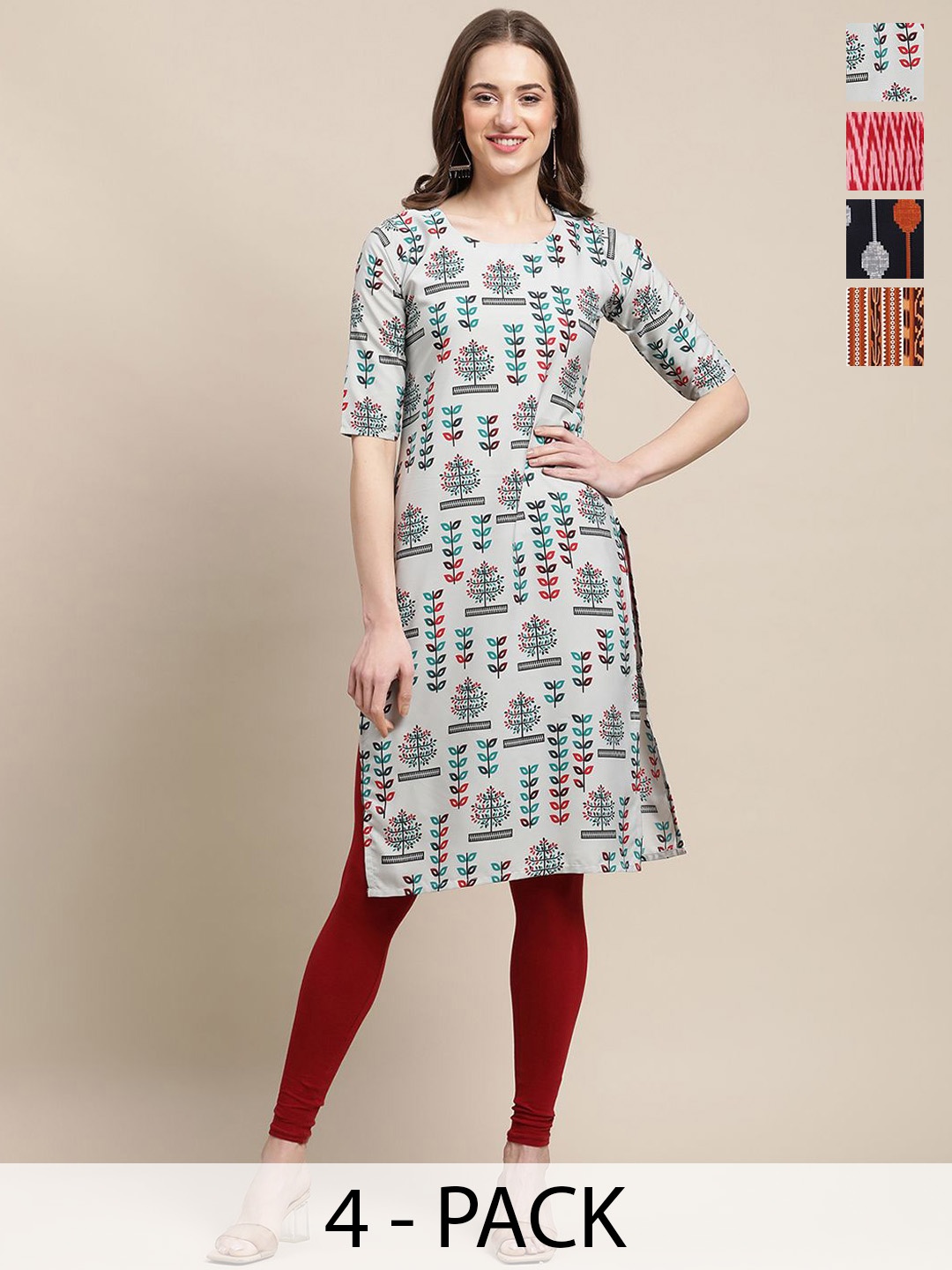 

7Threads Selection Of 4 Floral Printed Straight Kurta, Grey