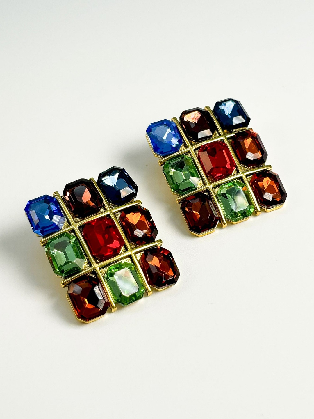 

Haute Pink Couture Gemstones Gold Plated Rhinstone Contemporary Studs