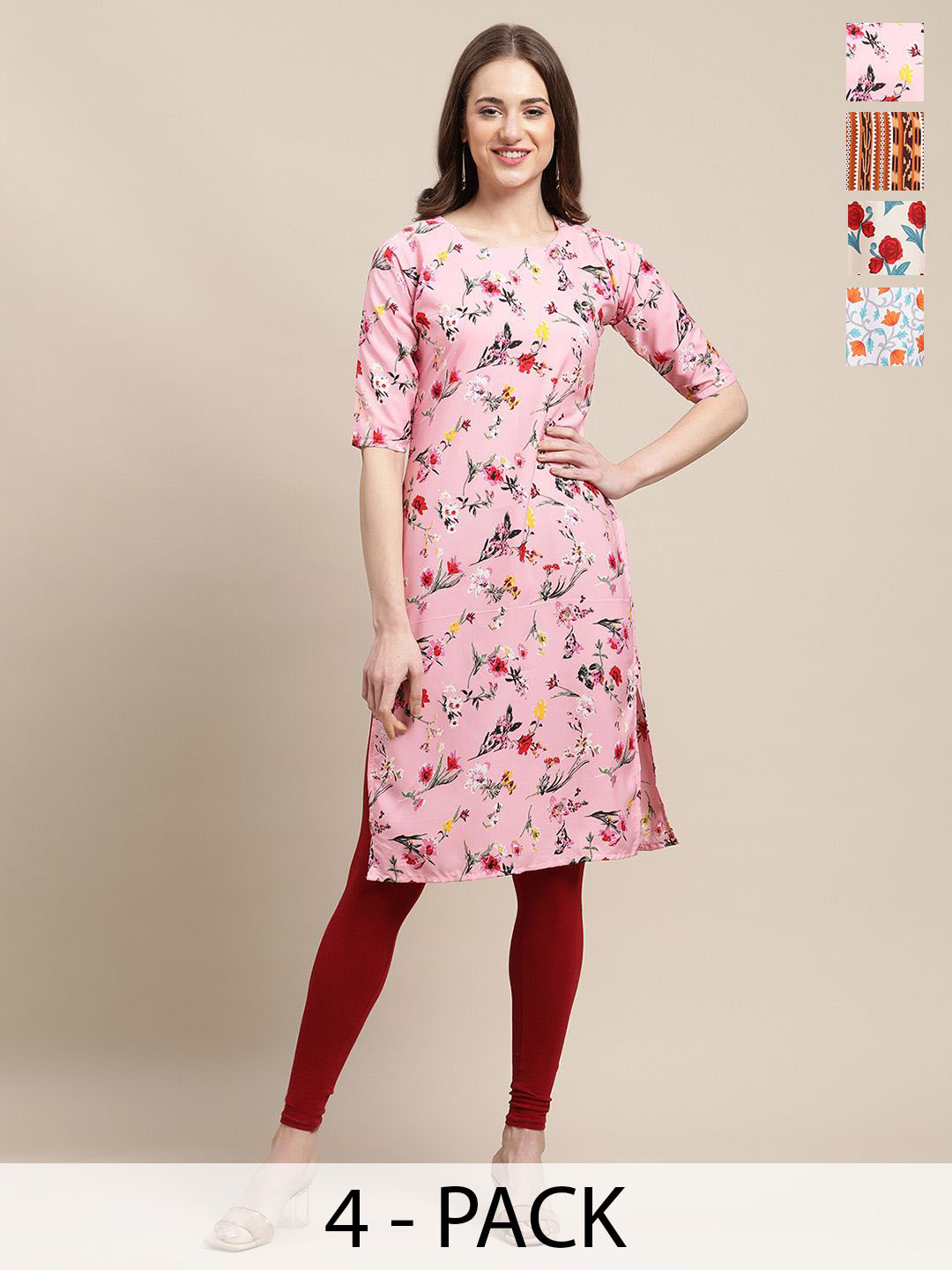 

7Threads Women Ethnic Motifs Printed Chikankari Floral Crepe Kurta, Multi