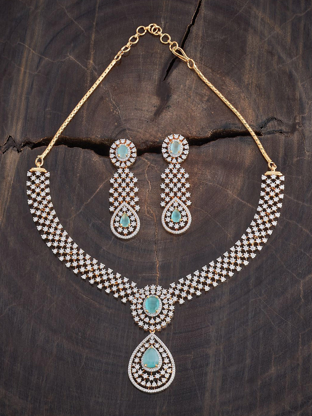 

Kushal's Fashion Jewellery Rhodium-Plated Cubic Zirconia Studded Jewellery Set, Gold
