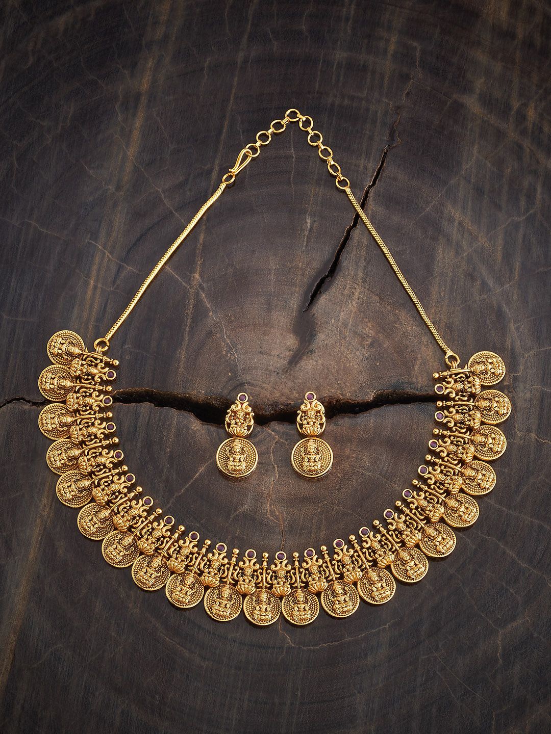 

Kushal's Fashion Jewellery Gold-Plated Ruby Studded Antique Jewellery Set