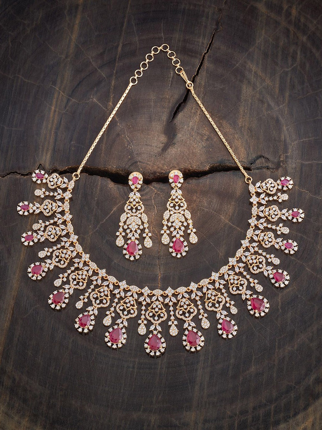 

Kushal's Fashion Jewellery Gold-Plated Ruby & Cubic Zirconia Studded Jewellery Set