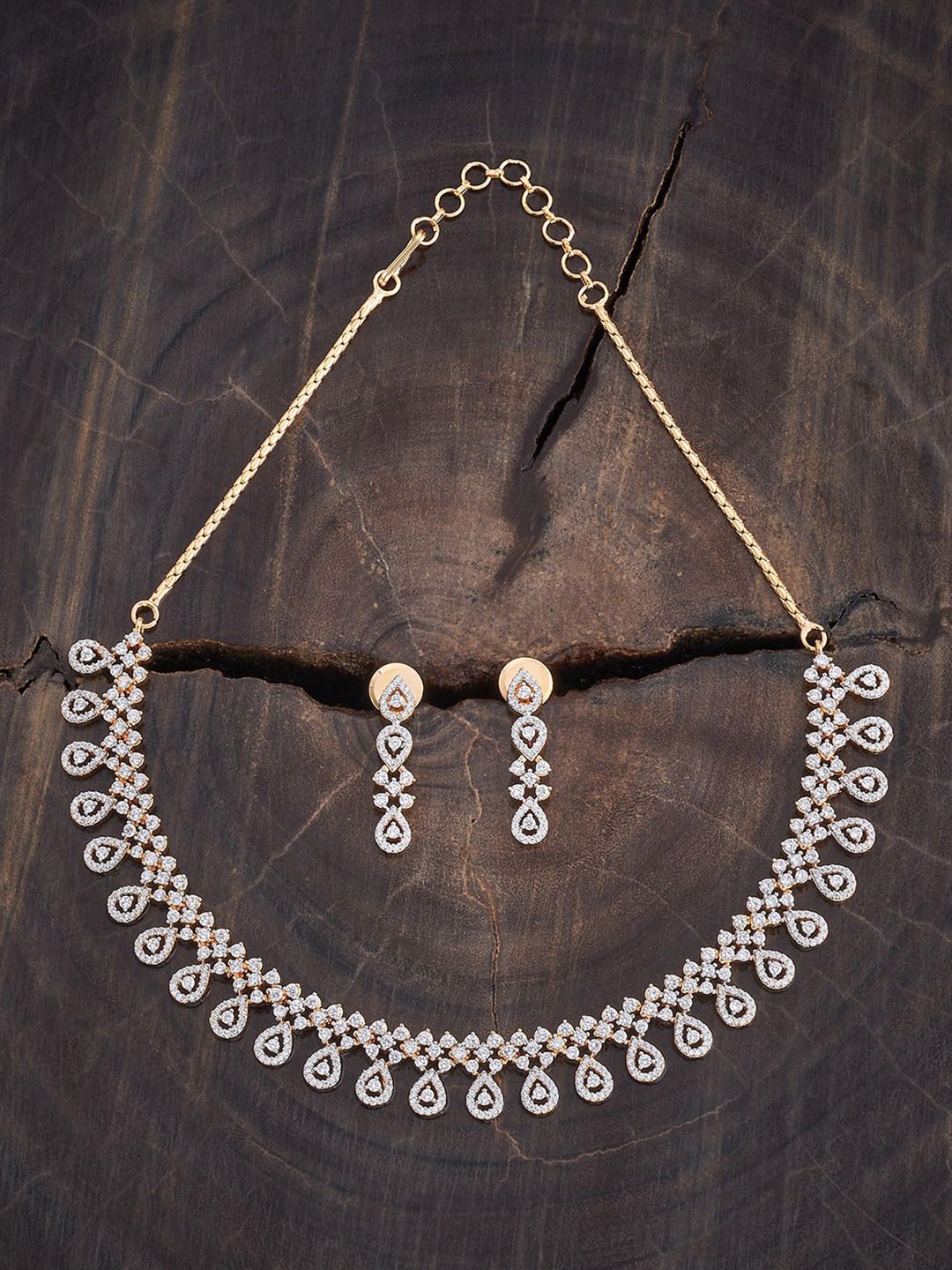

Kushal's Fashion Jewellery Women Gold Plated White Cubic Zirconia Studded Jewellery Set