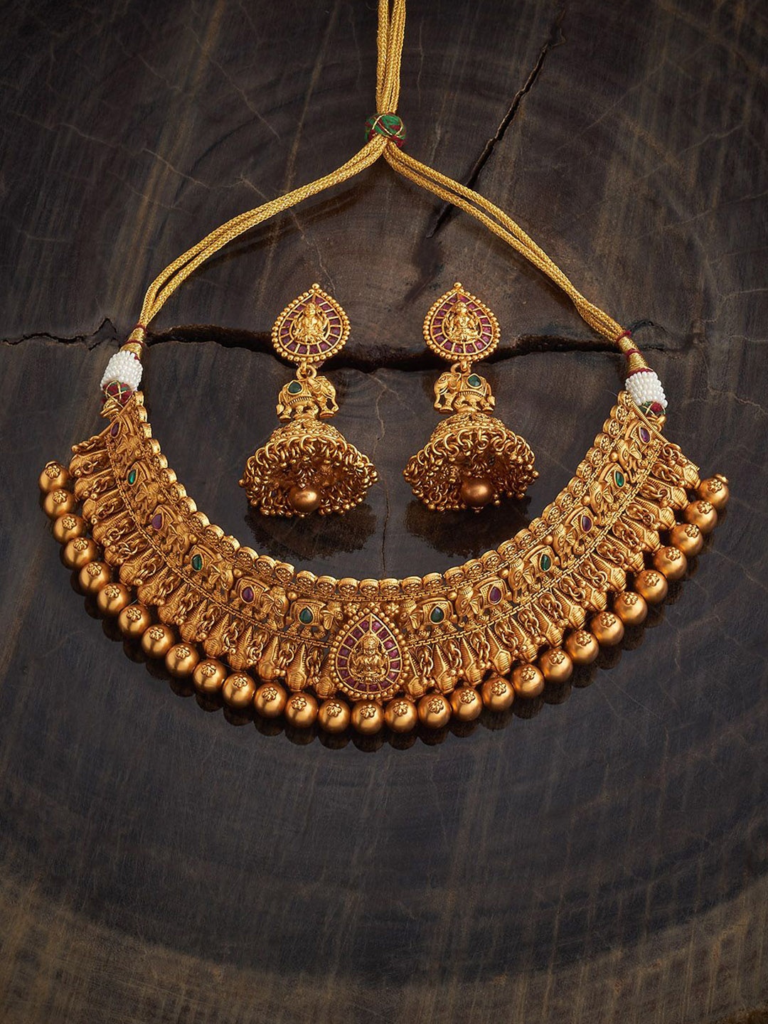 

Kushal's Fashion Jewellery Gold-Plated Ruby Antique Jewellery Set
