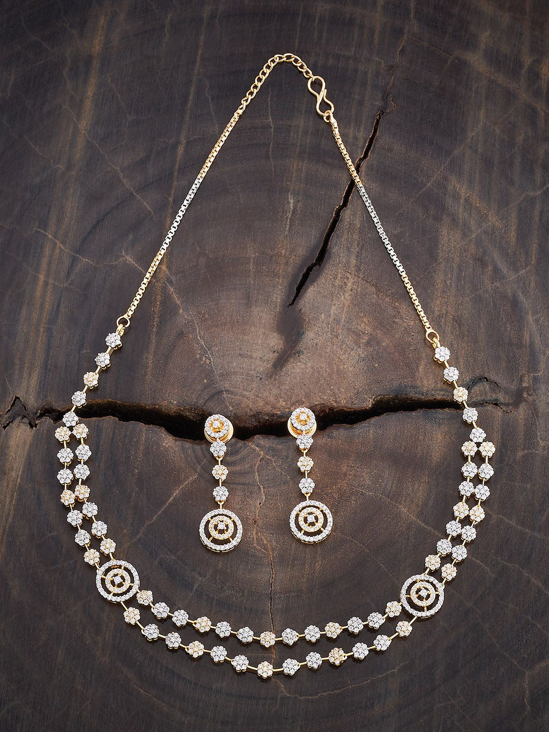 

Kushal's Fashion Jewellery Rhodium-Plated Cubic Zirconia Studded Jewellery Set, White