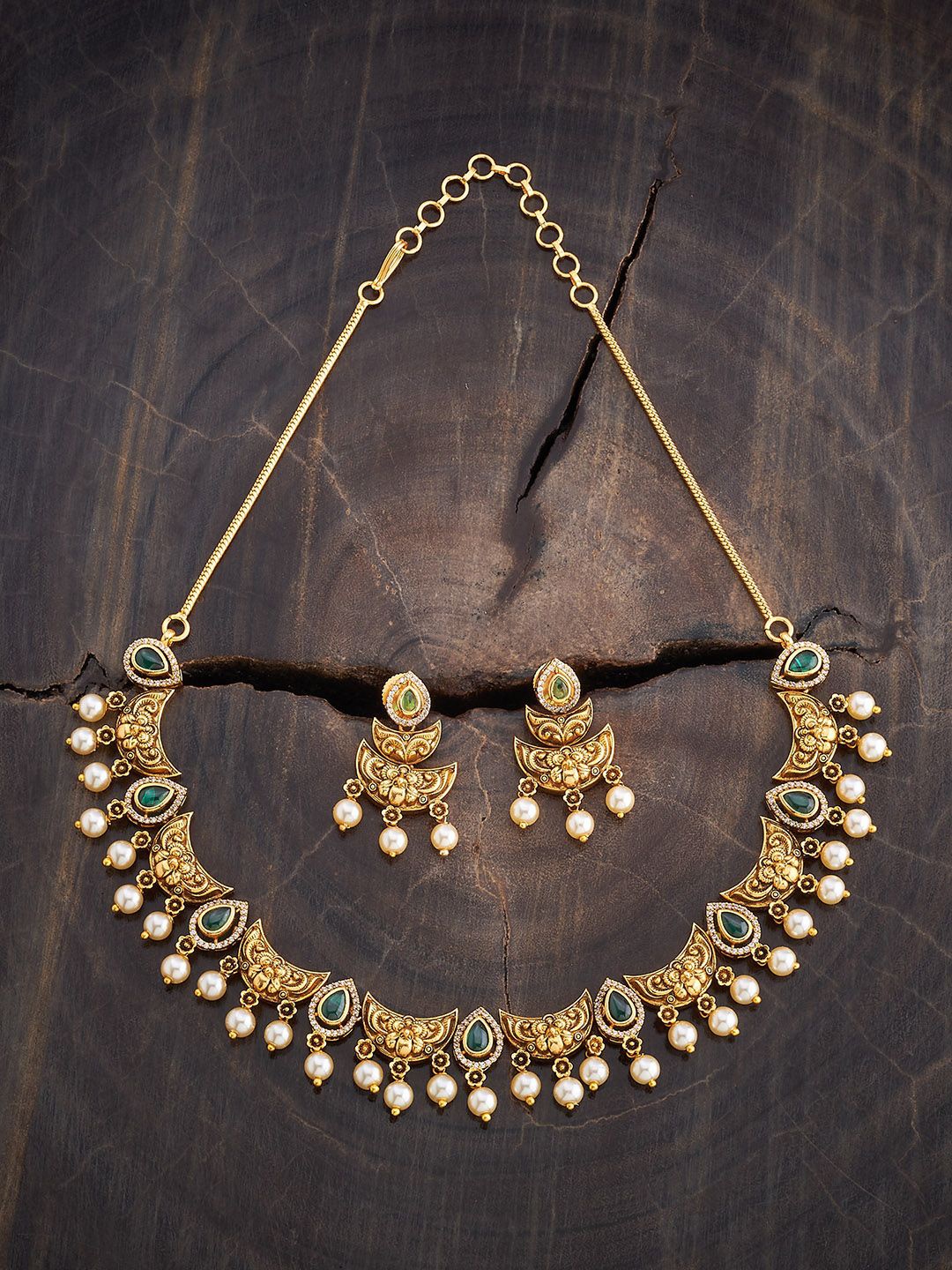 

Kushal's Fashion Jewellery Gold-Plated Stone-Studded & Beaded Antique Jewellery Set