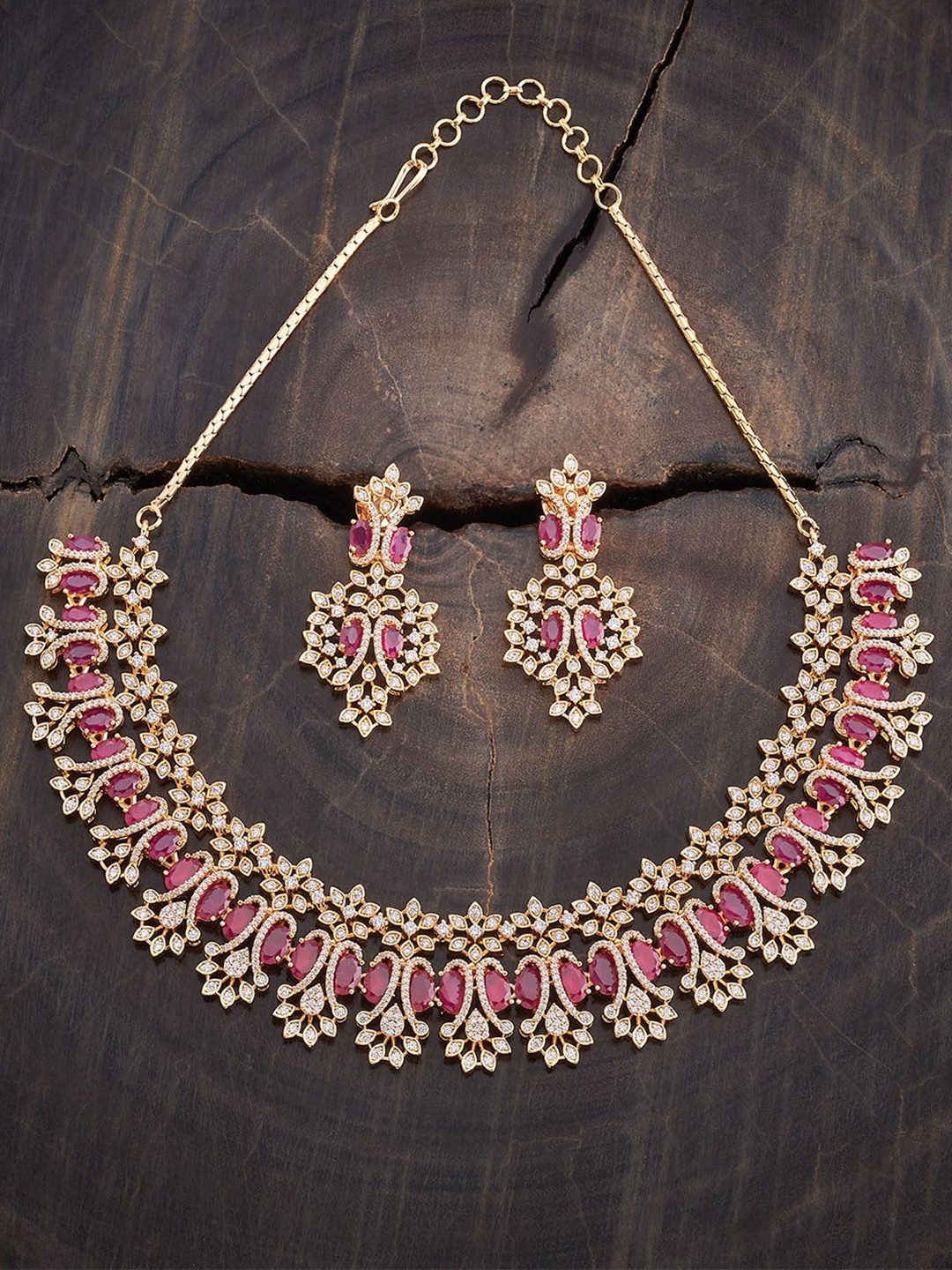 

Kushal's Fashion Jewellery Ruby Gold-Plated Cubic Zirconia Studded Jewellery Set