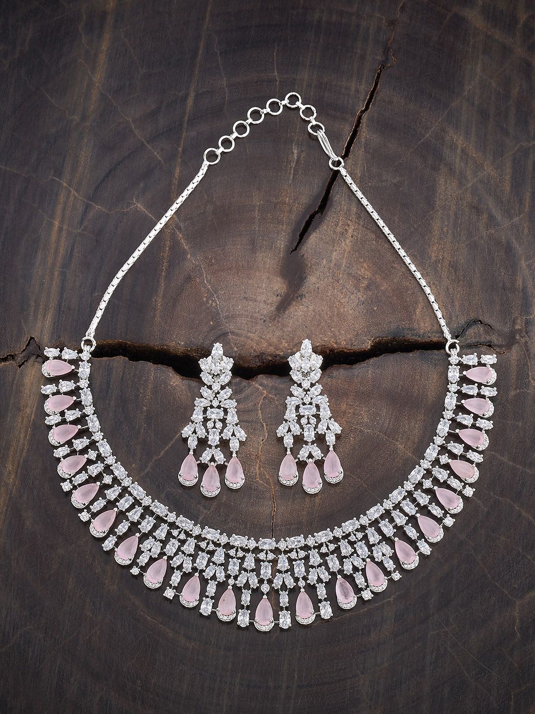 

Kushal's Fashion Jewellery Rhodium-Plated Cubic Zirconia Studded Jewellery Set, Silver