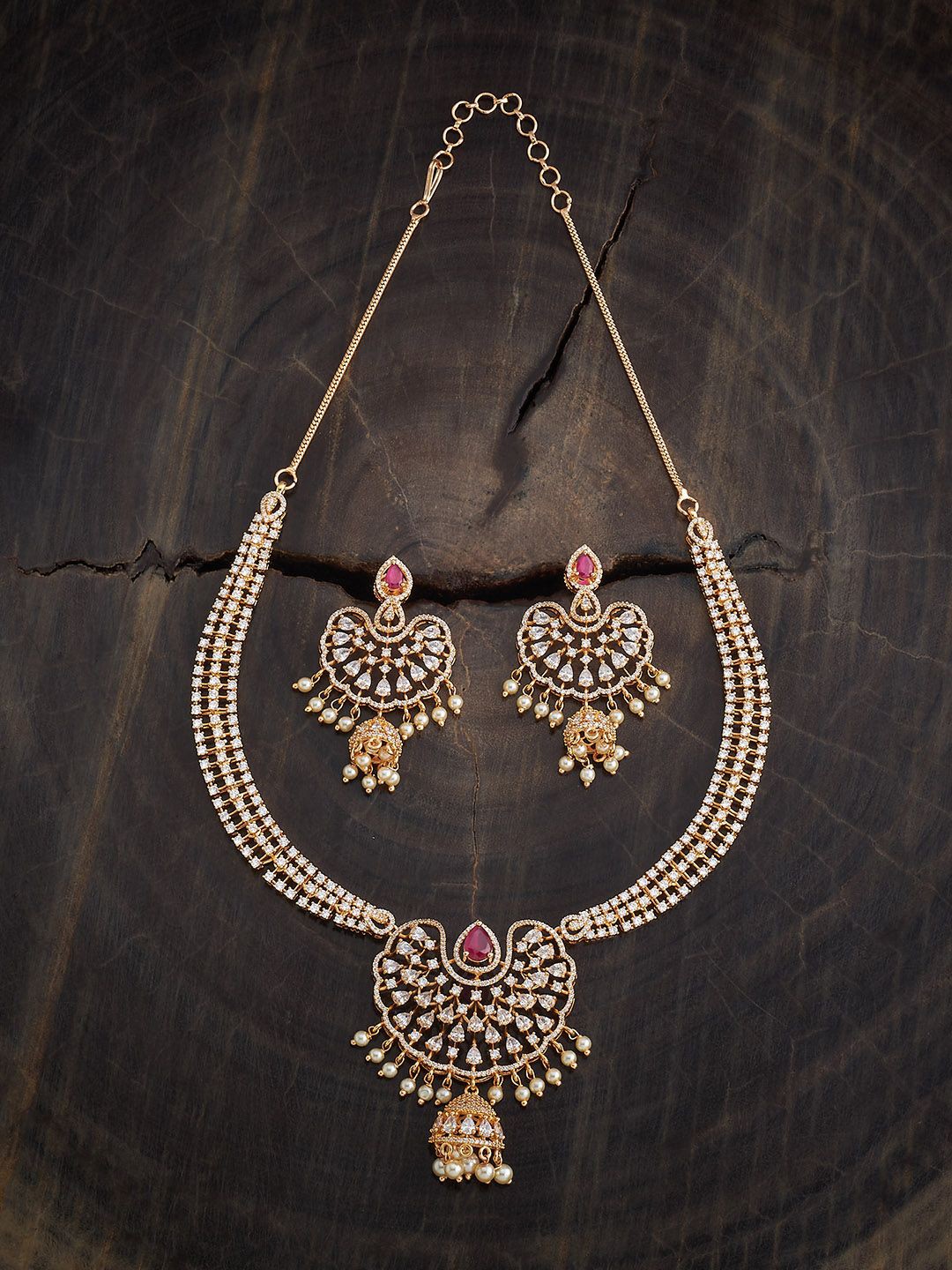 

Kushal's Fashion Jewellery Gold-Plated Cubic Zirconia & Ruby Studded Jewellery Set