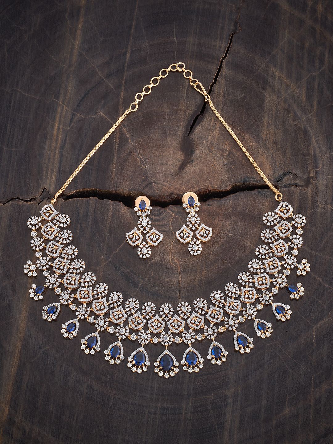 

Kushal's Fashion Jewellery Sapphire Gold-Plated Party Zircon Studded Necklace