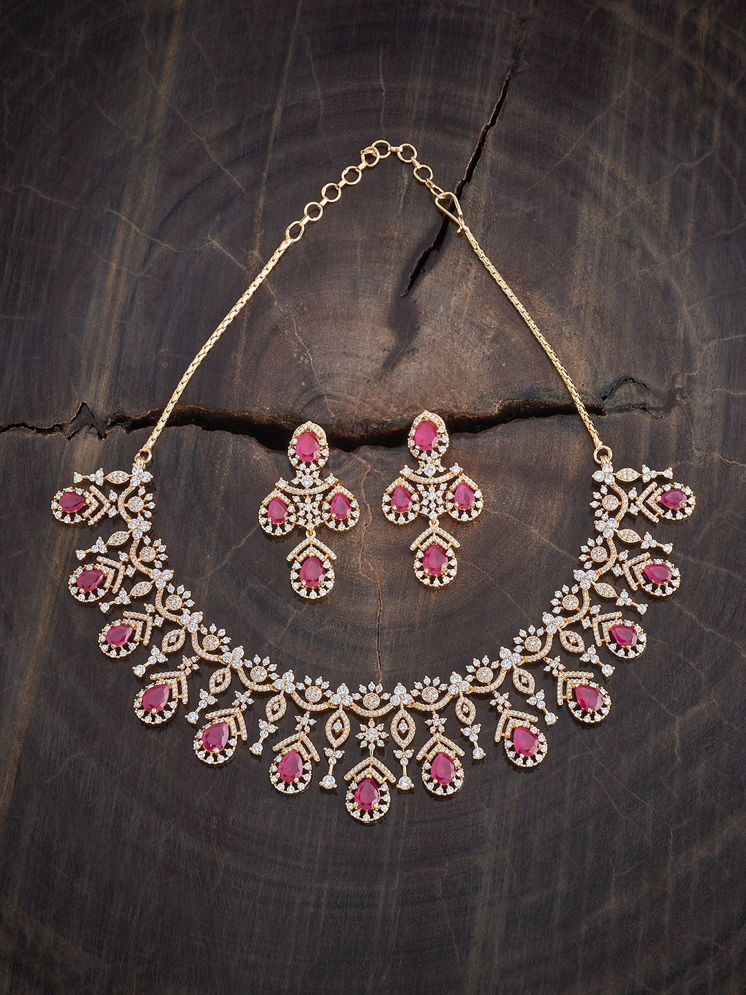 

Kushal's Fashion Jewellery Ruby Gold-Plated Cubic Zirconia Studded Jewellery Set