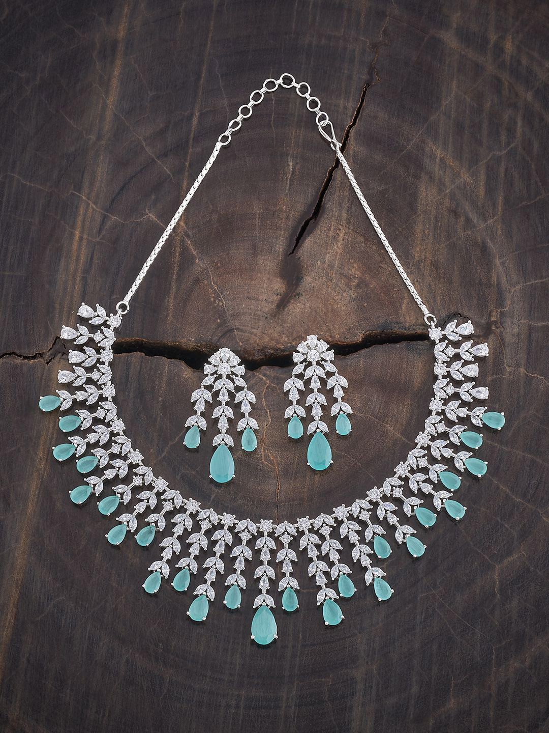 

Kushal's Fashion Jewellery Rhodium-Plated Cubic Zirconia Studded Jewellery Set, Silver