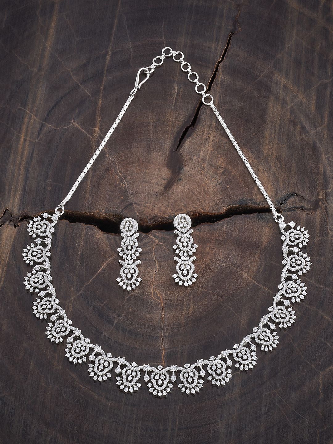 

Kushal's Fashion Jewellery Rhodium-Plated Cubic Zirconia Studded Jewellery Set, Silver