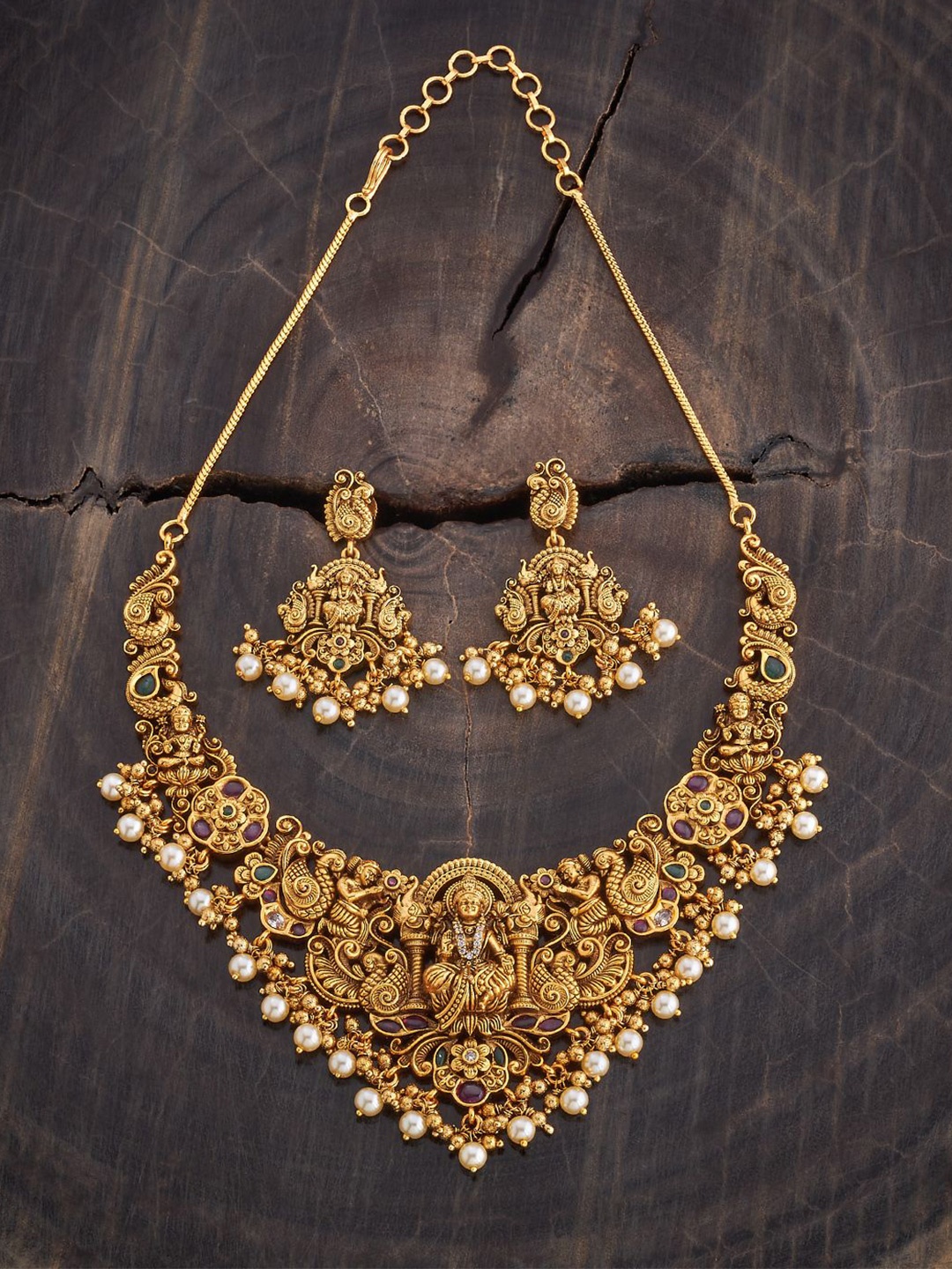 

Kushal's Fashion Jewellery Gold-Plated Artificial Stones and Beads Antique Jewellery Set