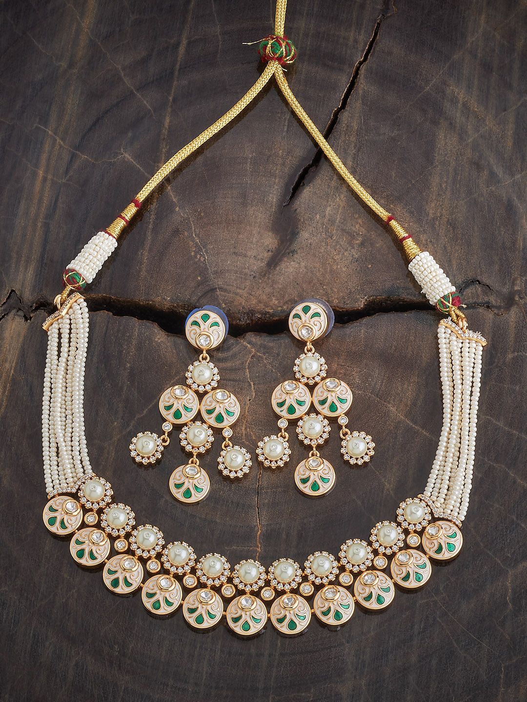 

Kushal's Fashion Jewellery Gold-Plated Kundan & Beaded Jewellery Set