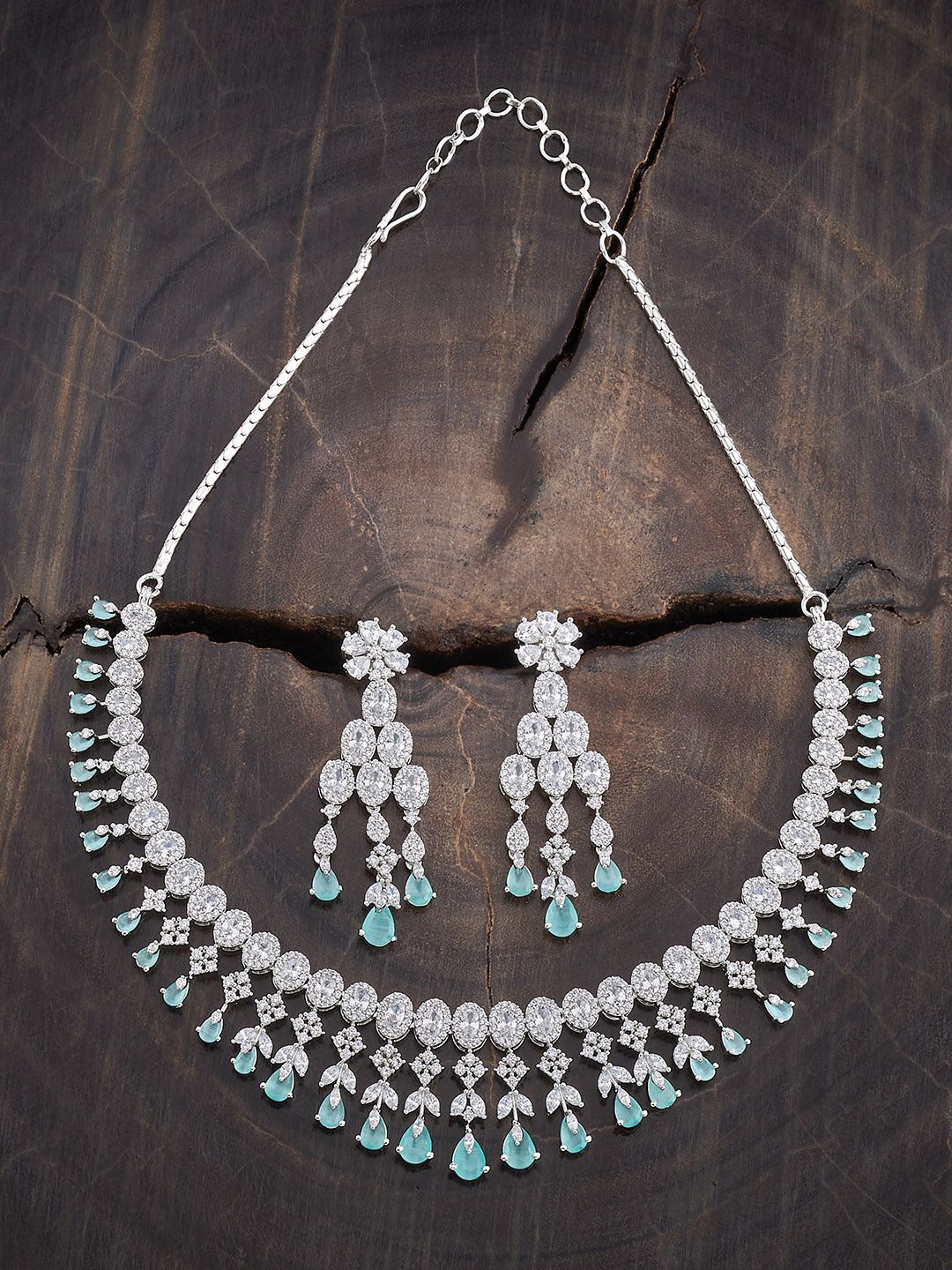 

Kushal's Fashion Jewellery Rhodium-Plated Cubic Zirconia Studded Jewellery Set, Silver