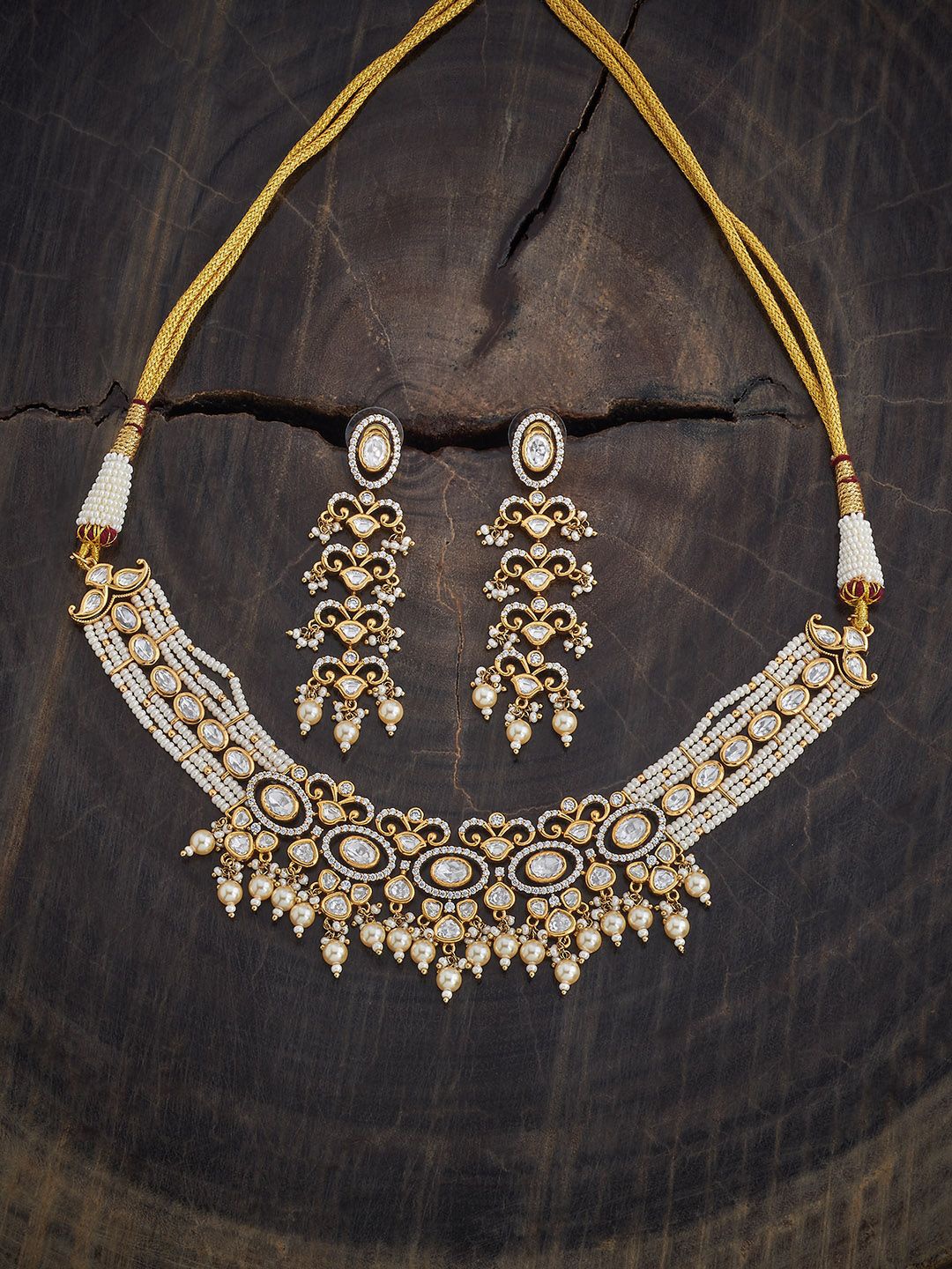 

Kushal's Fashion Jewellery Gold-Plated Kundan & Beaded Necklace