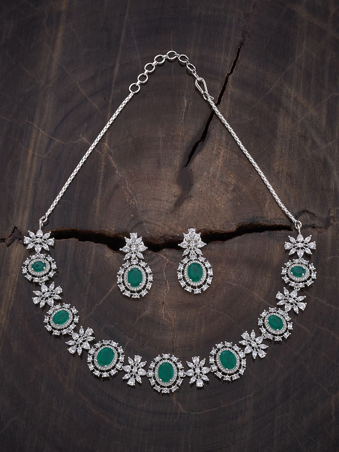 

Kushal's Fashion Jewellery Rhodium-Plated Zircon Studded Jewellery Set, Silver