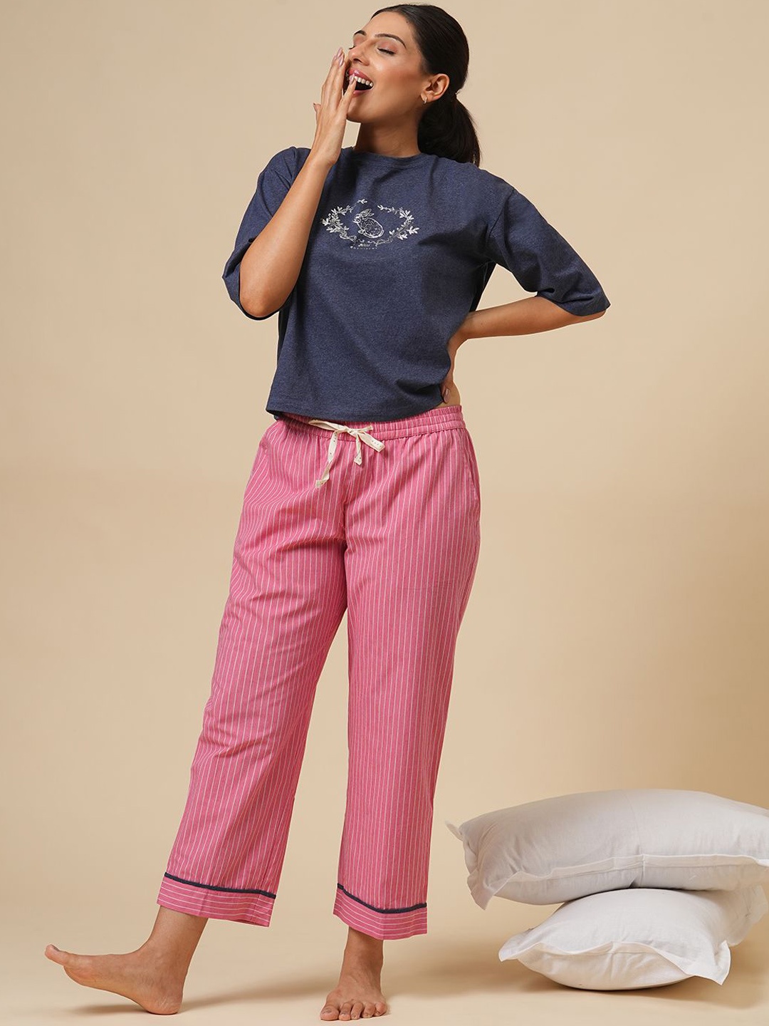 

Chemistry Women Striped Night suit, Navy blue