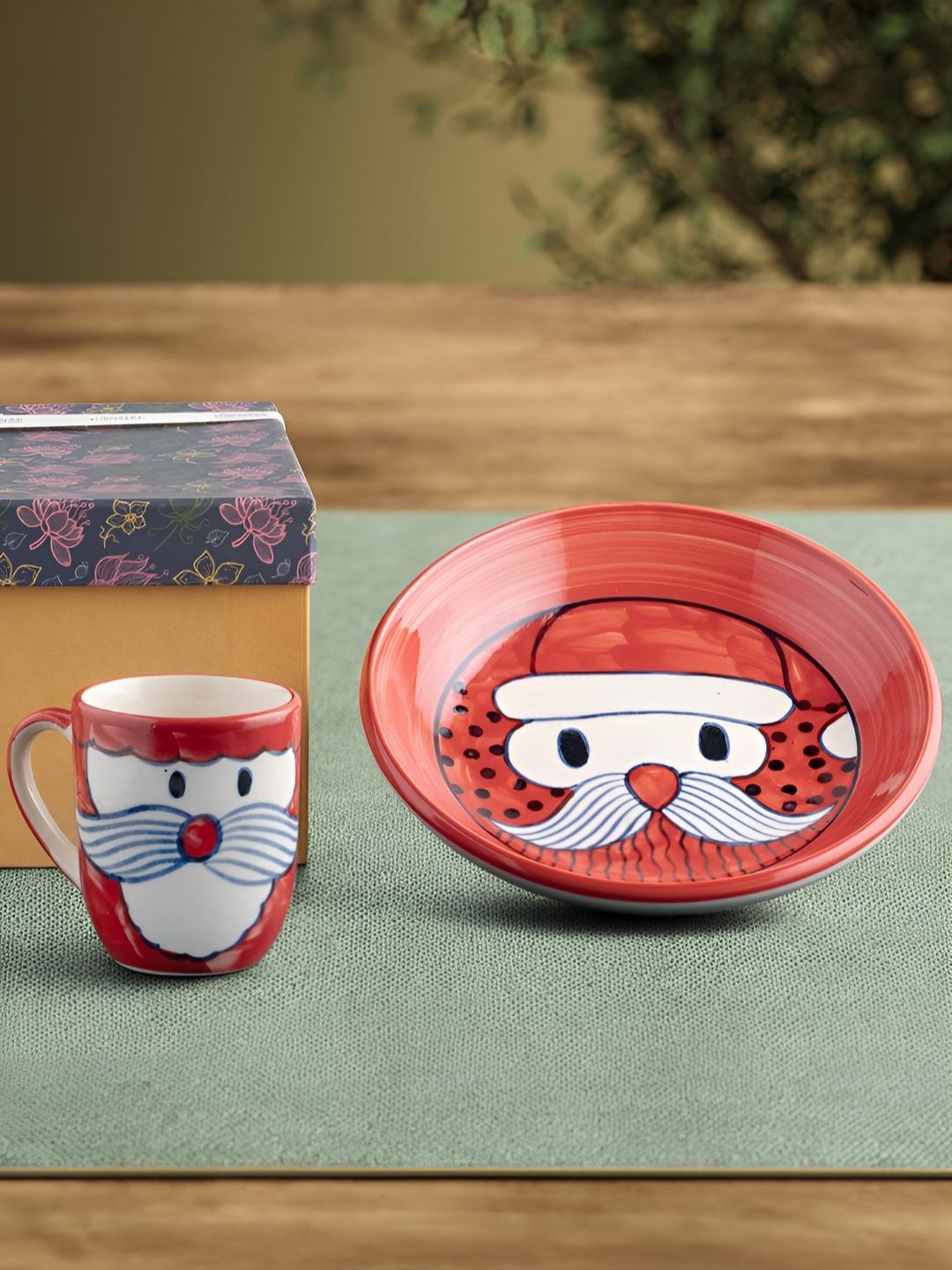 

Eyaas Red & White 2 Pieces Hand-Painted Ceramic Glossy Plate & Mug