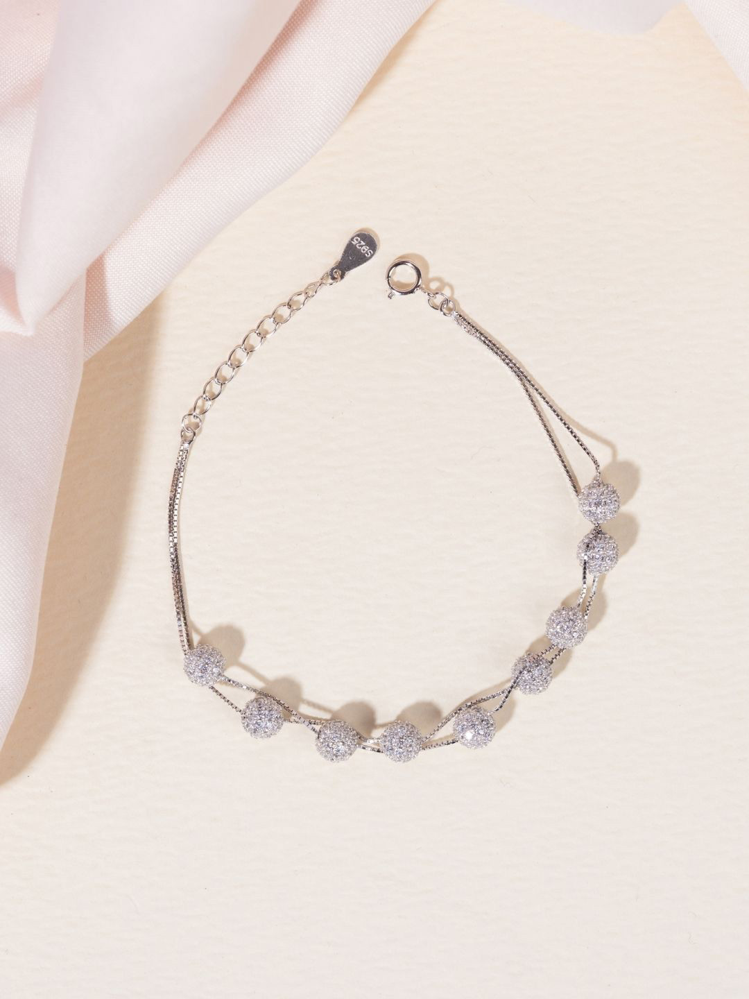 

GLYTERS Celestial Sphere Silver Stone Studded Multistrand Bracelet