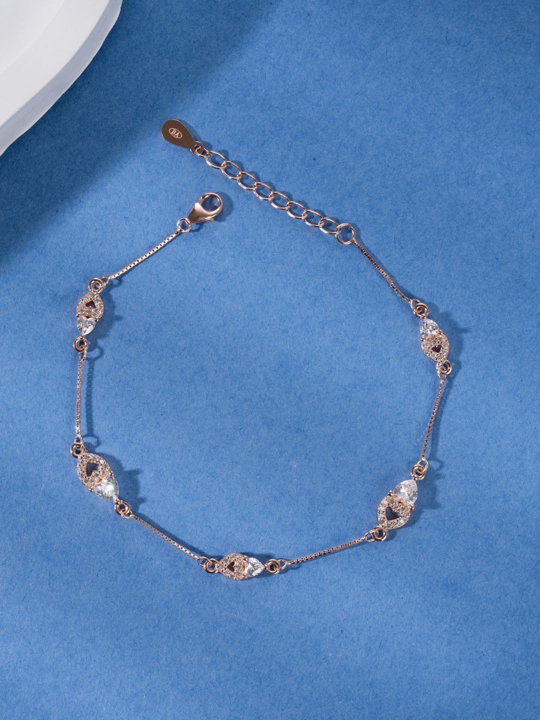 

GLYTERS Gold-Plated Stone Studded Silver Charm Bracelet, Rose gold