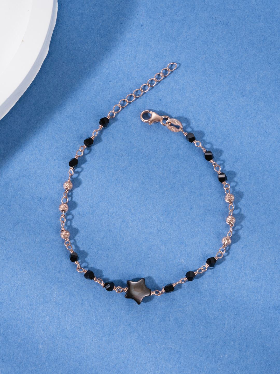 

GLYTERS Ebon Star Silver Beaded Wraparound Bracelet, Rose gold