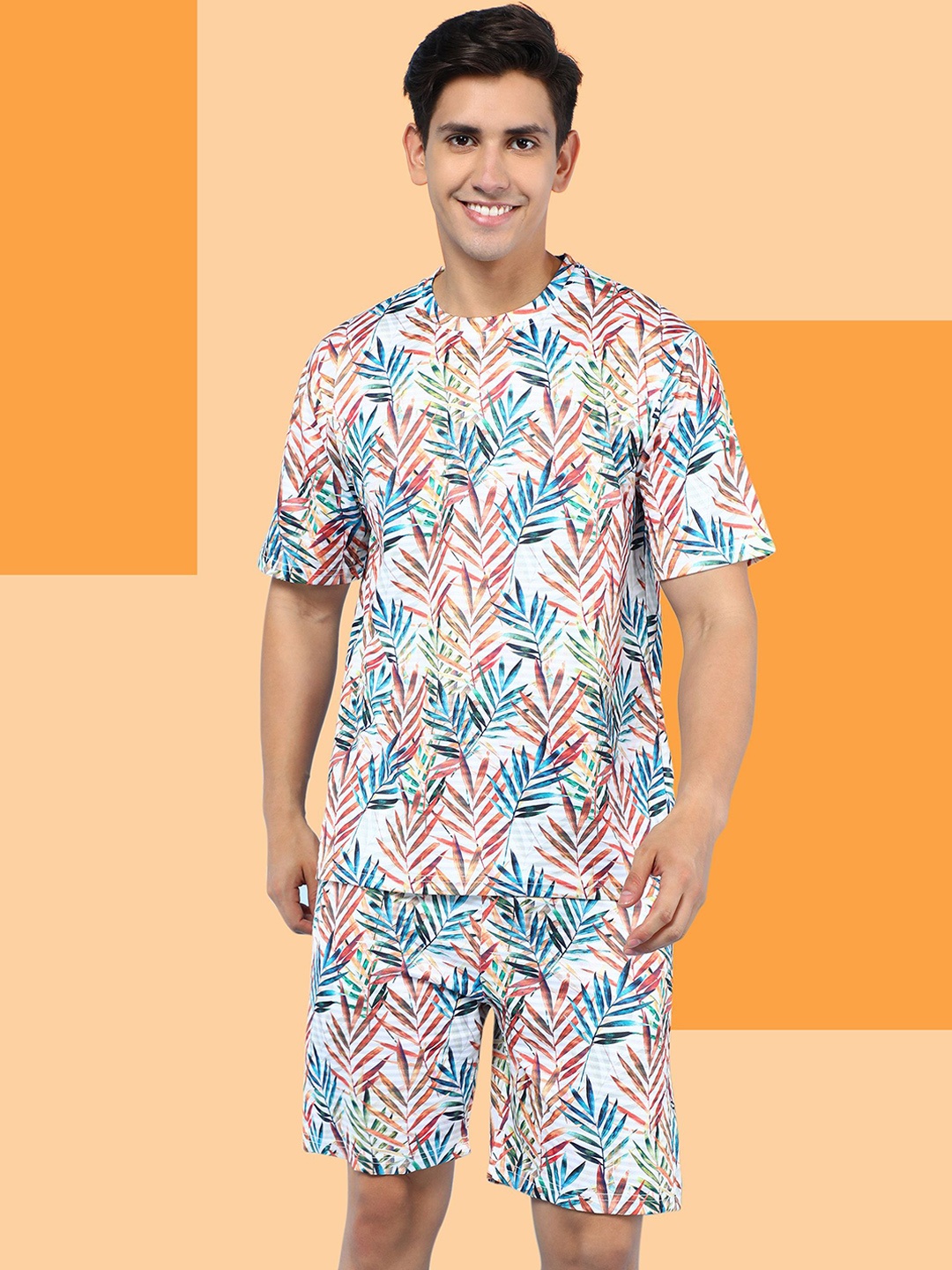 

INDICLUB Printed Round Neck Short Sleeves T-Shirt With Shorts, Blue