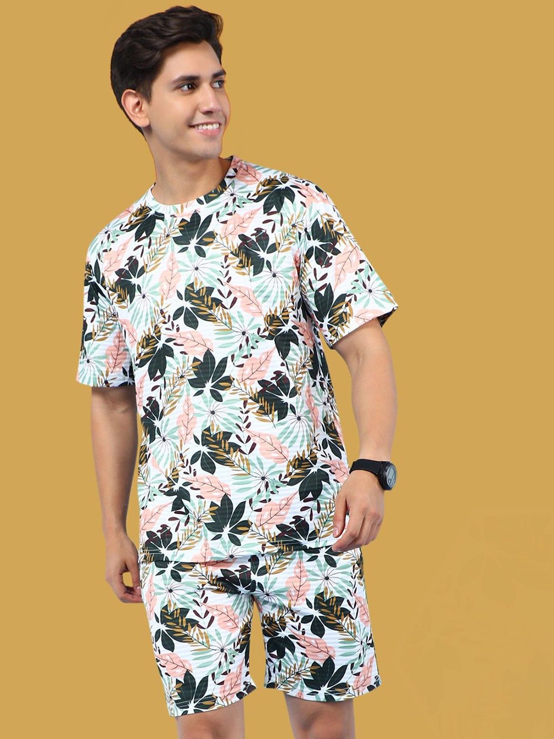 

INDICLUB Printed Round Neck Short Sleeves T-Shirt With Shorts, Blue