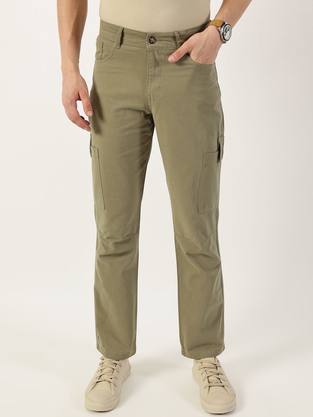 

Thomas Scott Men Smart Slim Fit Easy Wash Cotton Cargos, Olive