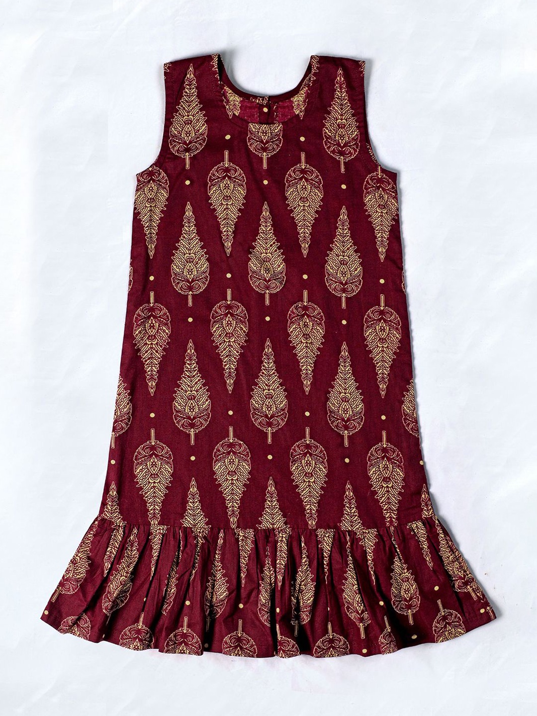 

OMPAX Girls Floral Printed A-Line Dress, Maroon