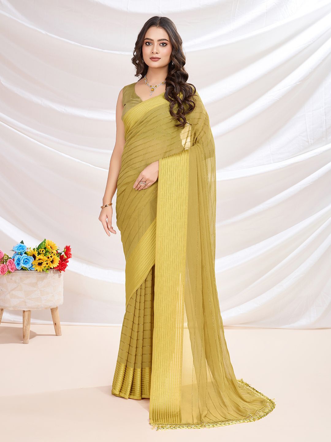 

Mitera Embellished Thread Work Saree, Yellow