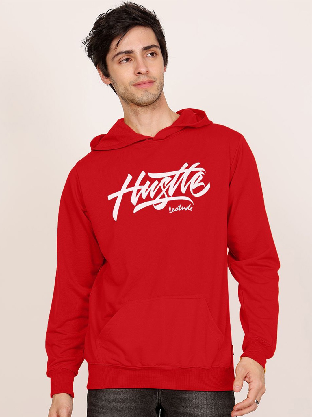 

Leotude Men Printed Hooded Pullover Sweatshirt, Red