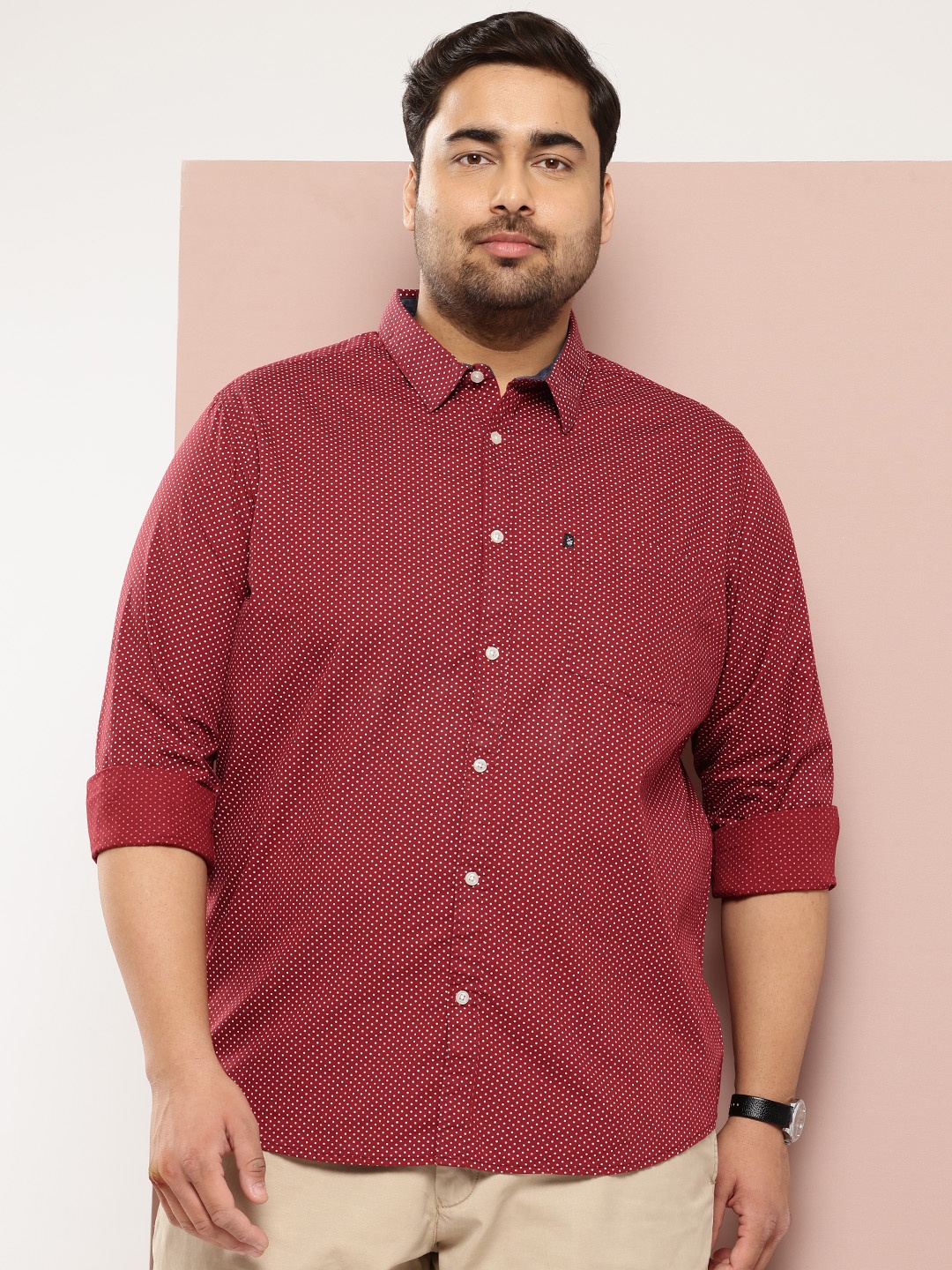 

Thomas Scott Plus Size Premium Printed Pure Cotton Casual Shirt, Red