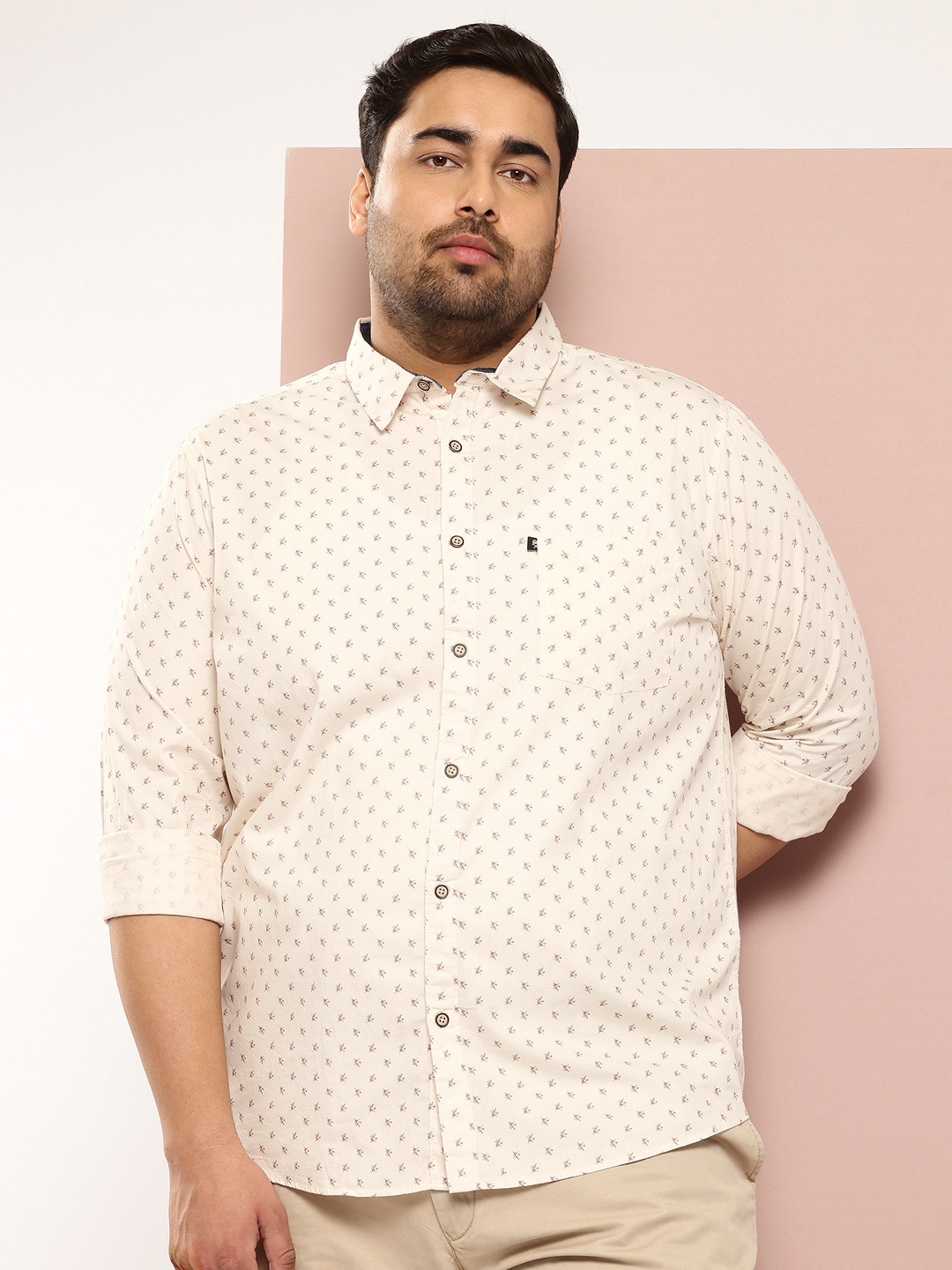 

Thomas Scott Plus Size Premium Printed Pure Cotton Casual Shirt, Beige