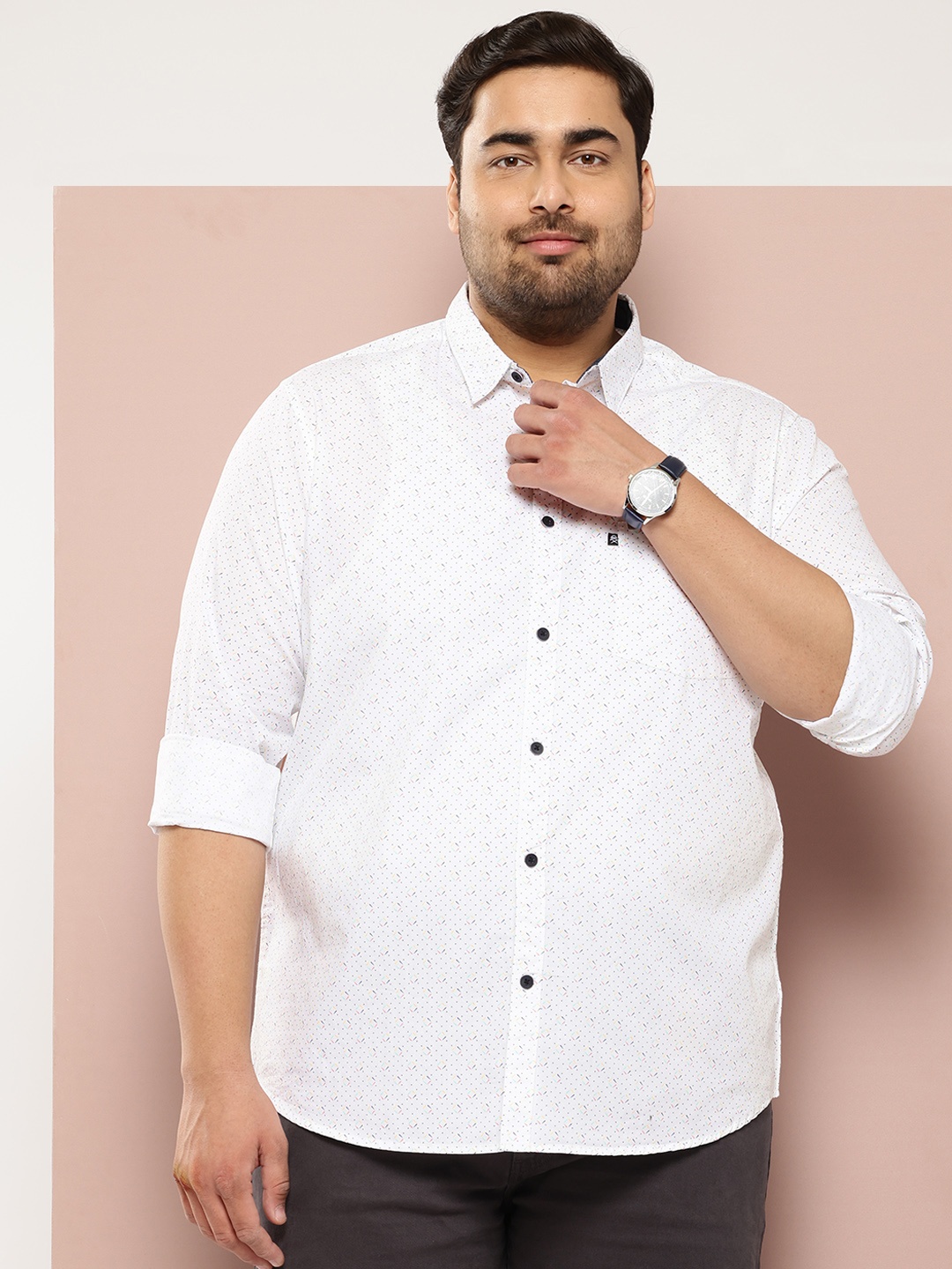 

Thomas Scott Plus Size Premium Printed Pure Cotton Casual Shirt, White