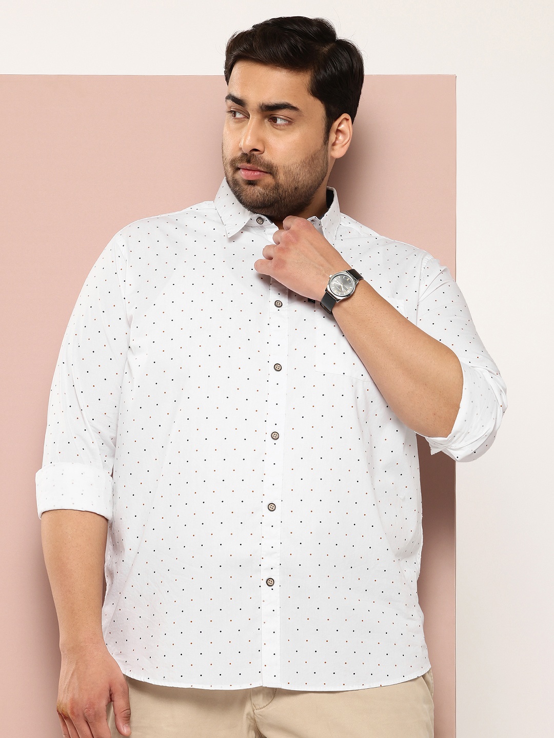 

Thomas Scott Plus Size Premium Printed Pure Cotton Casual Shirt, White