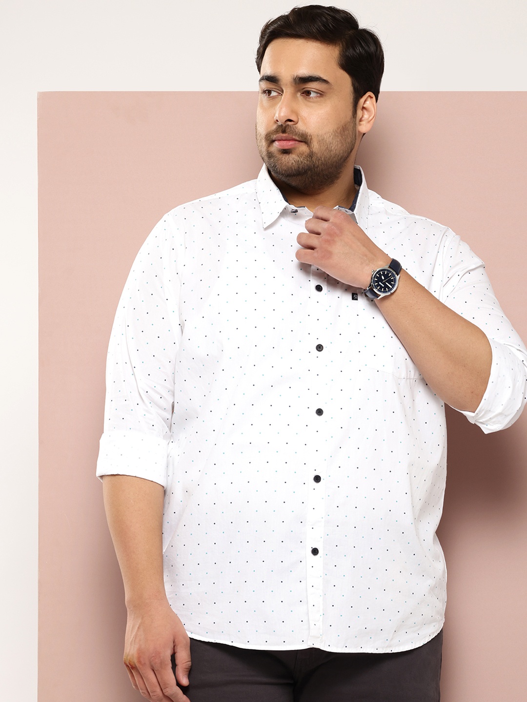 

Thomas Scott Plus Size Premium Printed Pure Cotton Casual Shirt, White