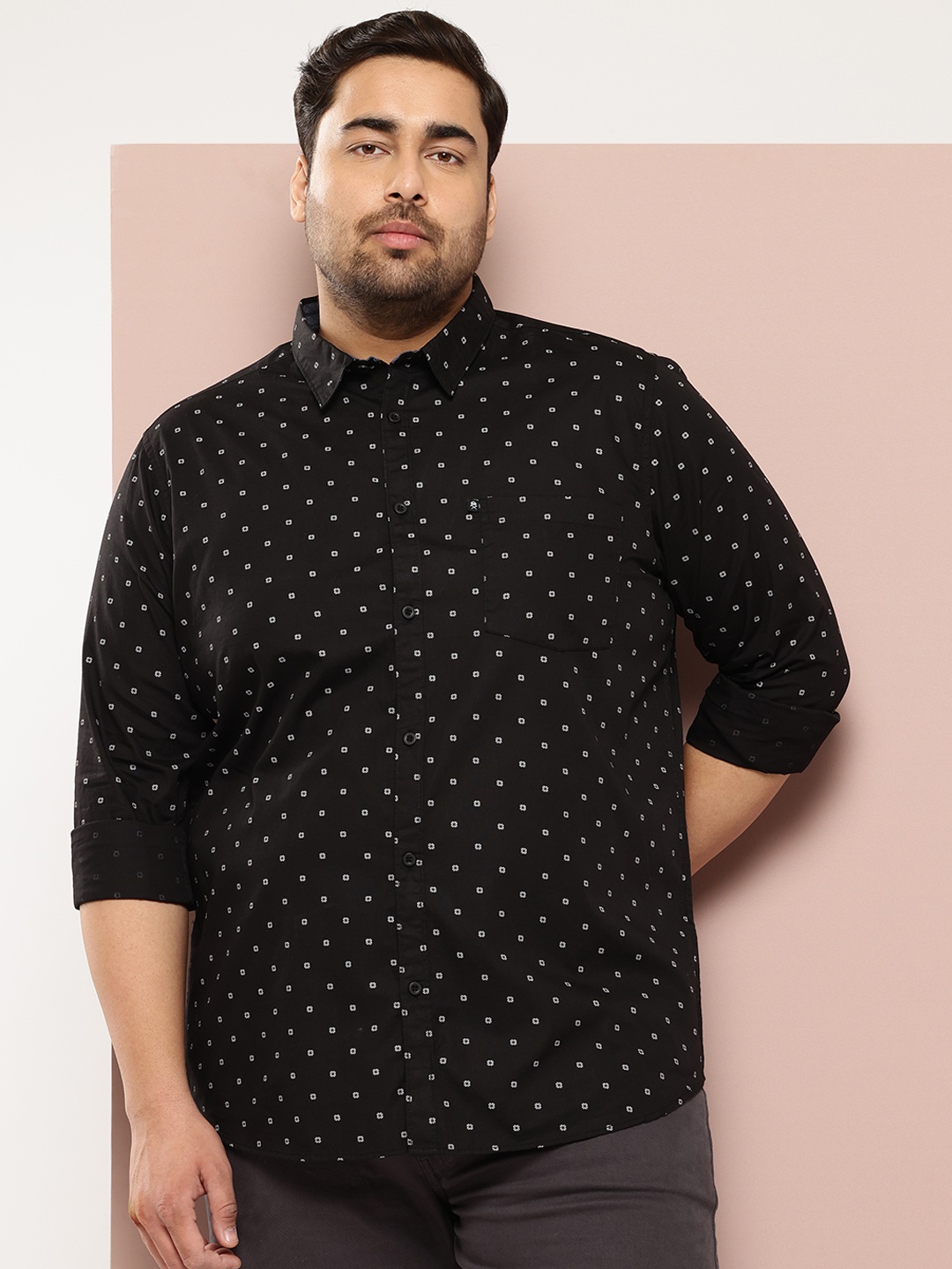 

Thomas Scott Plus Size Premium Printed Pure Cotton Casual Shirt, Black