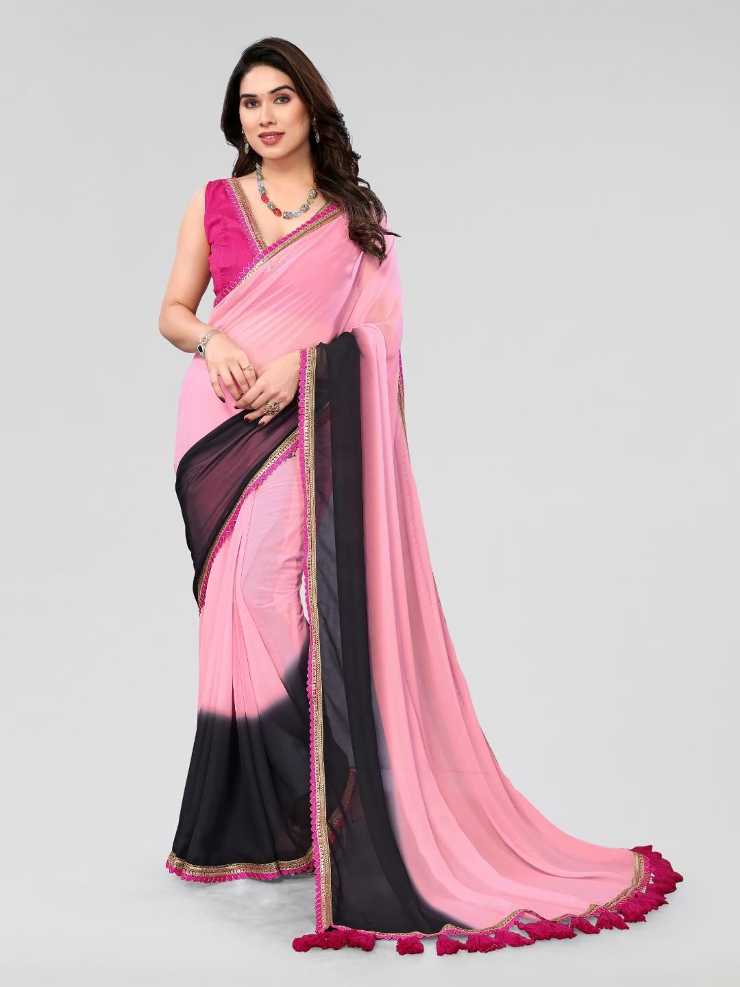 

HERE&NOW Ombre Dyed Saree, Black