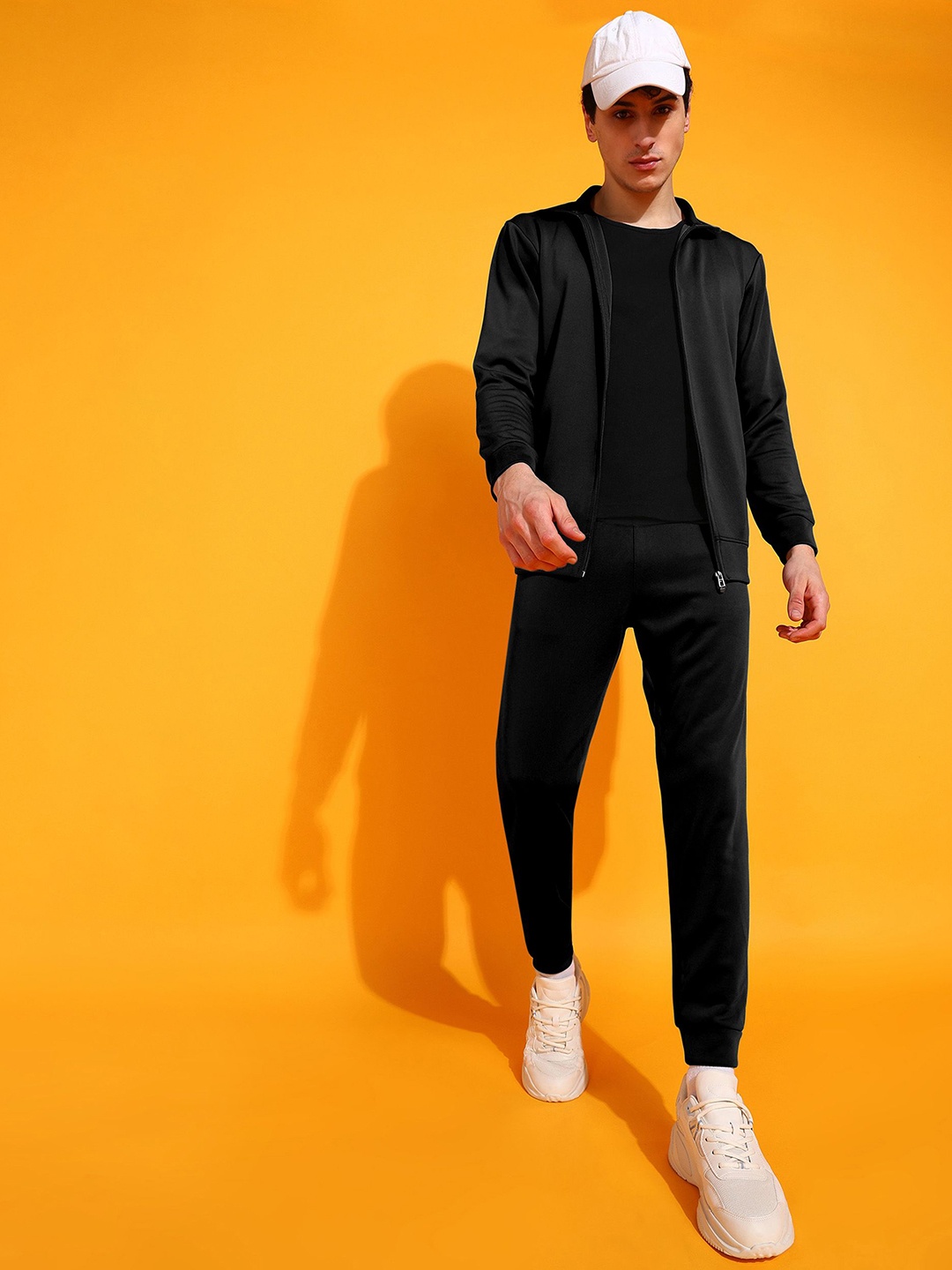 

INDICLUB Men Mock Collar Mid-Rise Tracksuits, Black