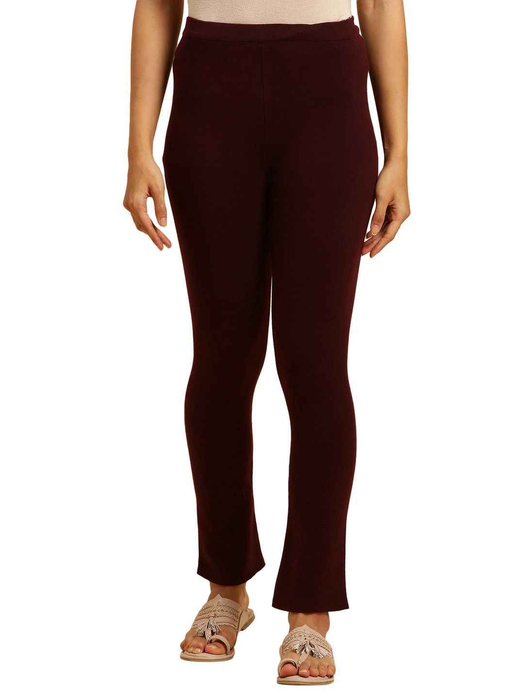 

W Women Fit And Flare Mid-Rise Ankle-Length Leggings, Maroon