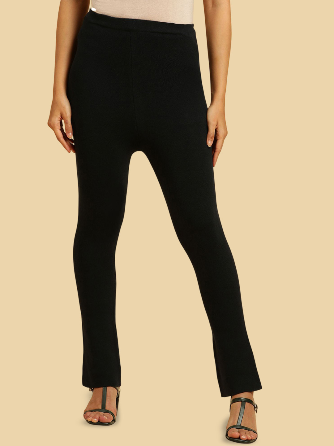 

W Women Low-Rise Flared Trousers, Navy blue