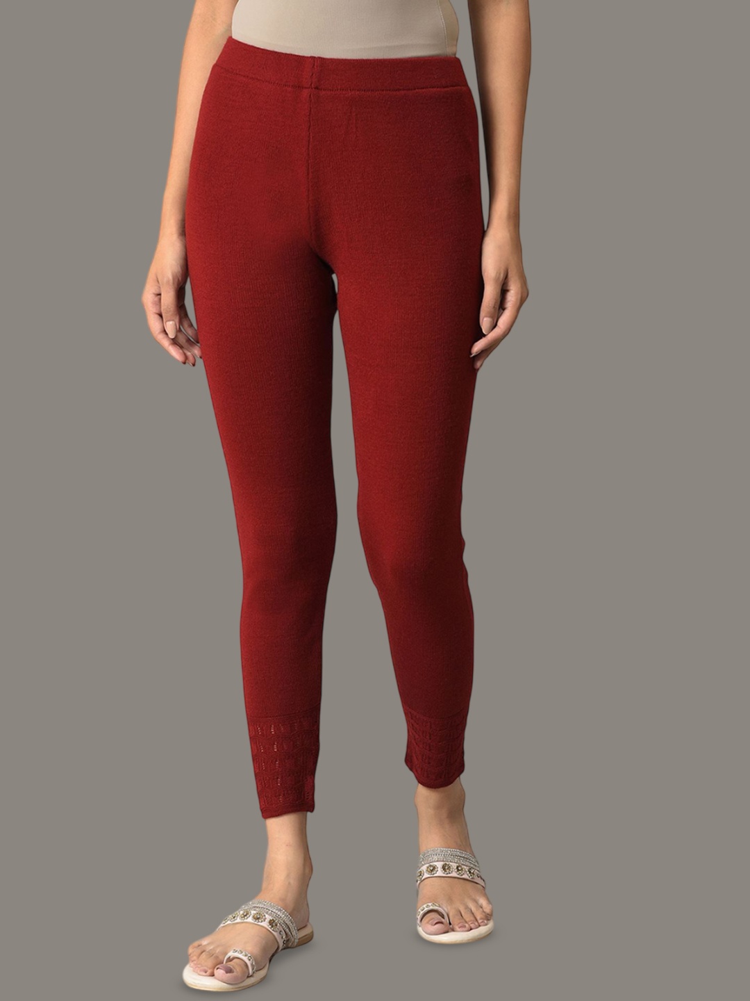 

W Women Winter Ankle-Length Leggings, Red