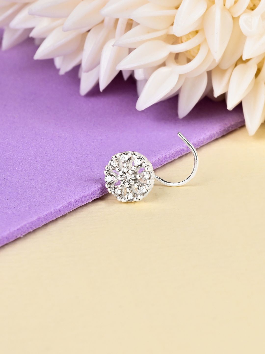 

TOUCH925 Cubic Zirconia Stone Studded 925 Pure SilverRadiant Sparkle Stud Nosepin, Silver